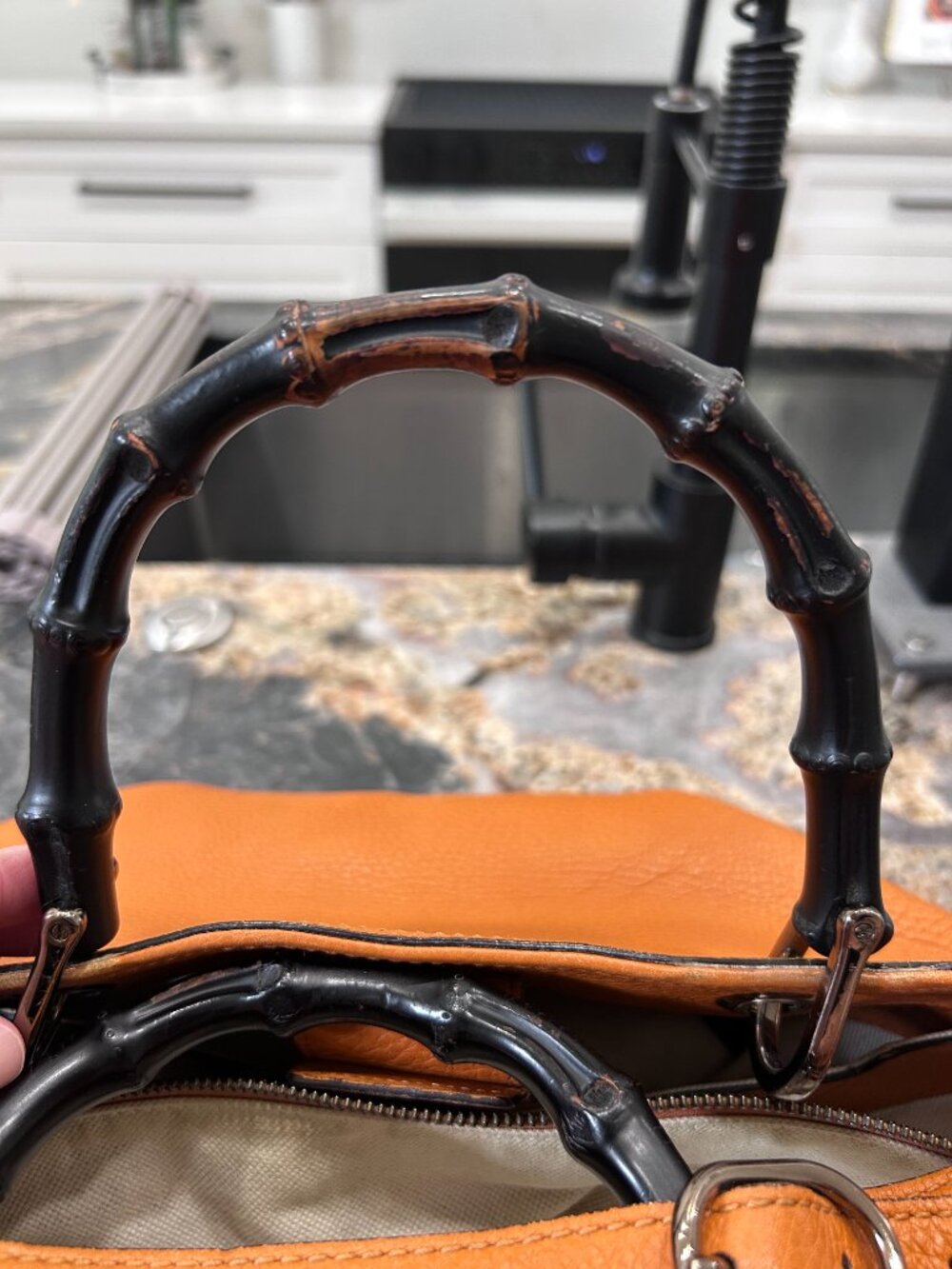 Gucci Handbag with Bamboo Handles & Shoulder Strap Orange Pebbled - Picture 6 of 16